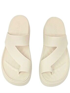 Cream Crocs Women's Getaway Platform Toe Loop Sandals Featuring "Free Feel" Tech